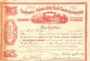 Dubuque and Sioux City Rail Road Co. - Stock Certificate